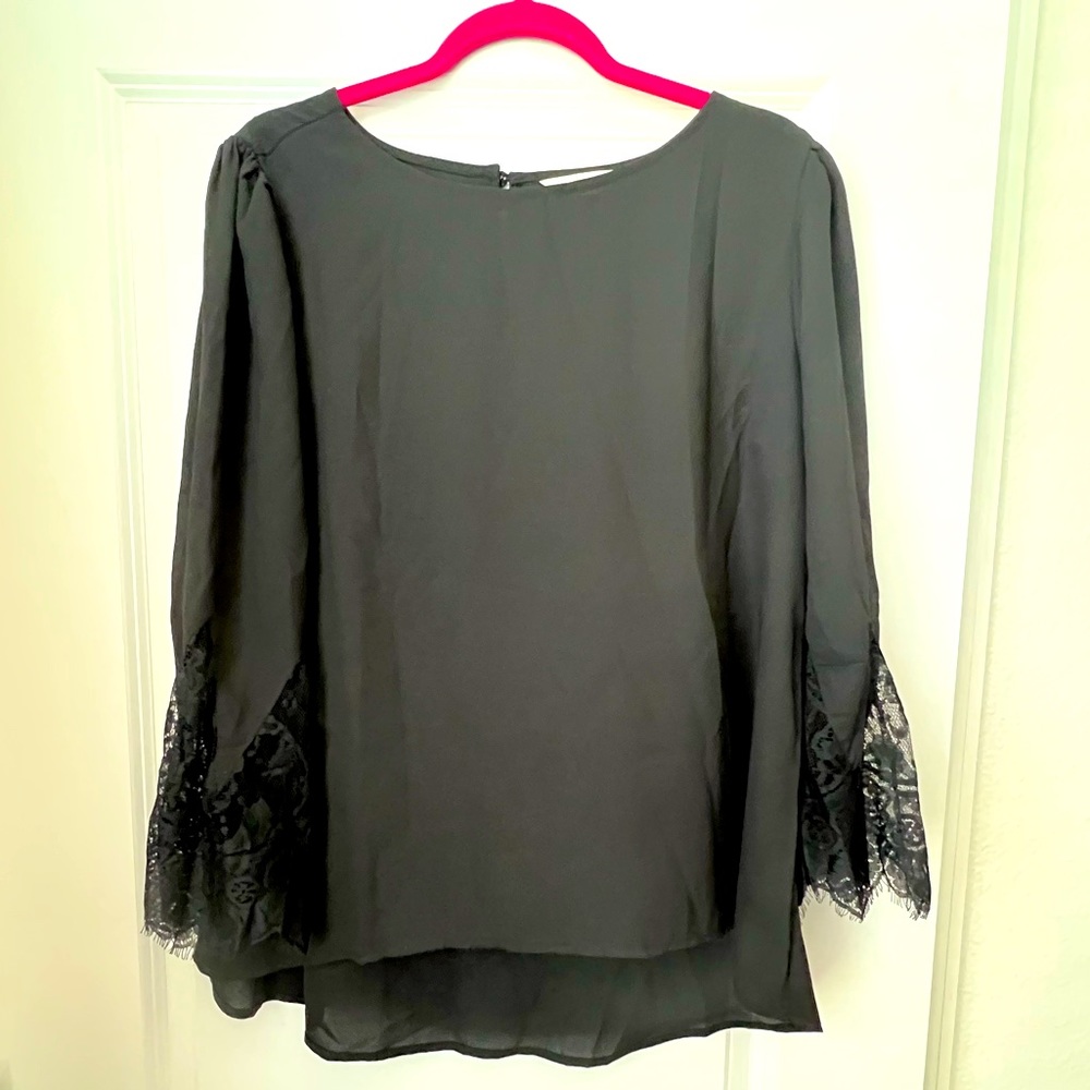 Adiva Black Blouse with Lace Sleeves
